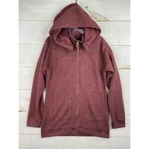 BURTON Womens Sweater Sz L Burgundy Full Zip Hoodie Pockets Long Fleece Knit